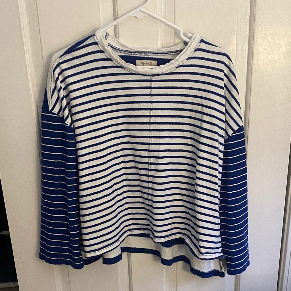 Madewell Navy and White Striped Crewneck Top